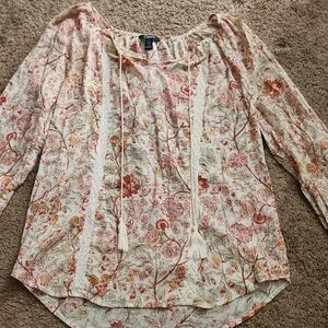 Chaps Women's Floral Blouse - Cream and Pink